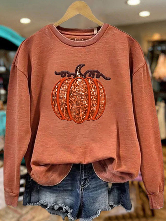 Women's Pumpkin Sequin Sweatshirt