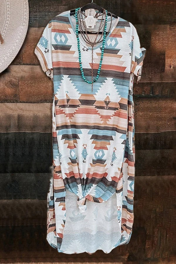 Soft Aztec Print T-Shirt Dress