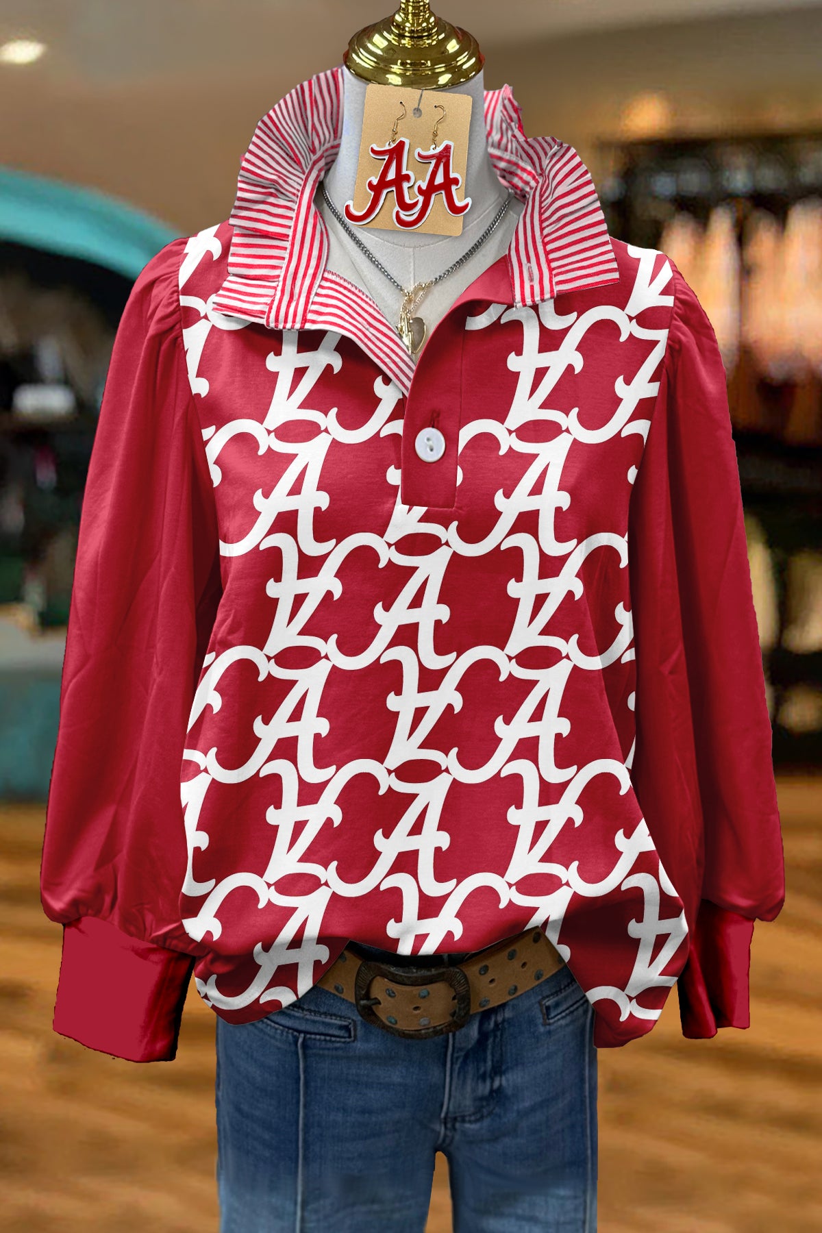 Classic Alabama Print Stand Collar Blouse