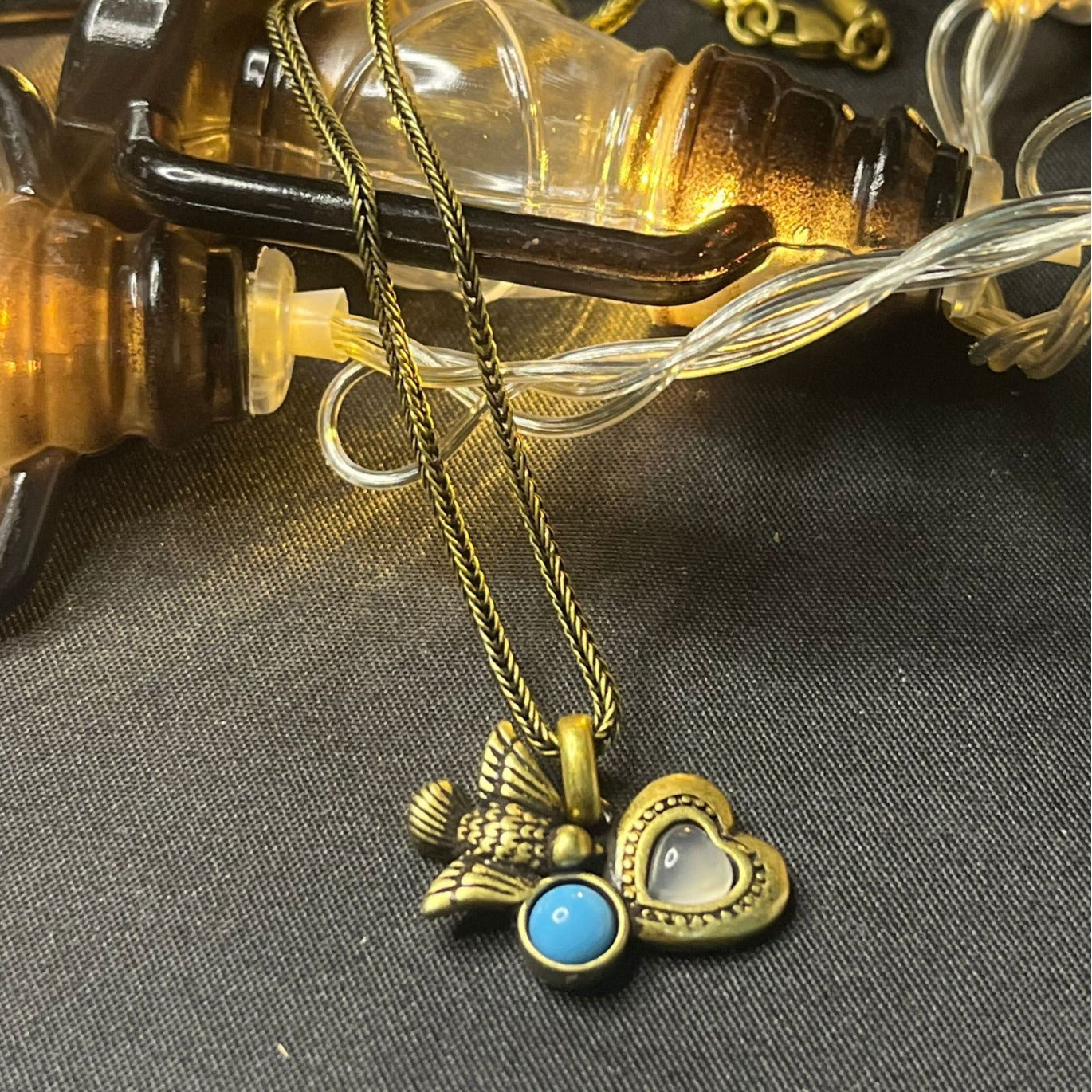 Women's Vintage Blue Opal Love Bird Necklace