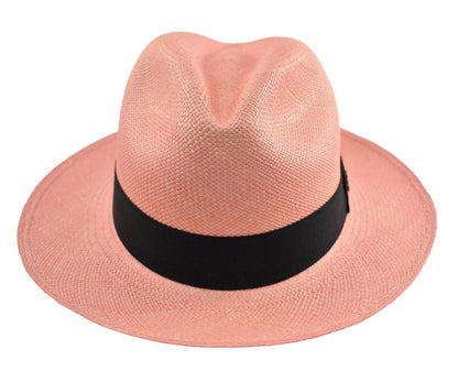 Pink Classic Fedora | Genuine Panama Hat | Toquilla Straw | Handwoven in Ecuador - EA - HatBox Included