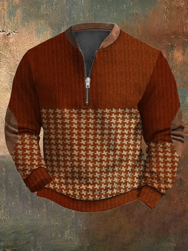 Men's Vintage Knit Print Zip-Up Sweatshirt