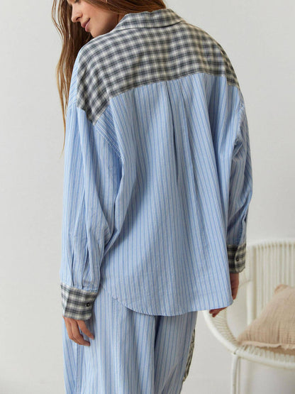 Sky Blue Loose Splice Pajama Set