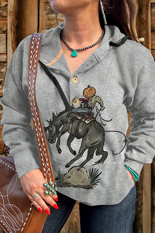 Pumpkin Horse Riding Print Hoodie