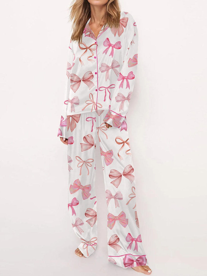 Bow Printed Button Pants Set