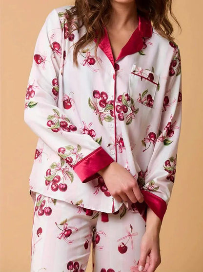 Light pink striped cherry print pajama set