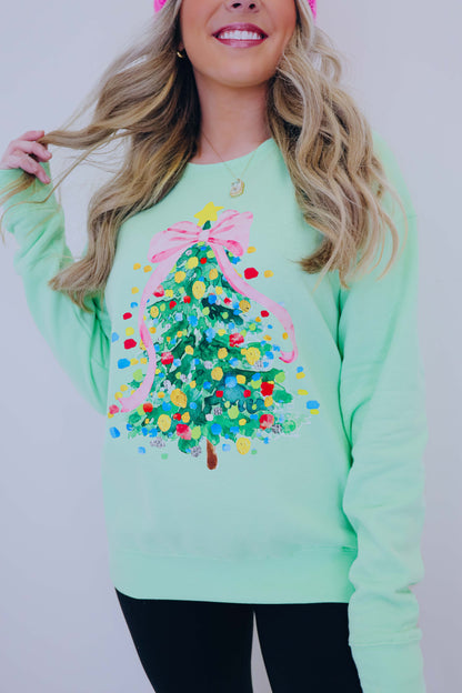 Cascading Pink Bow Christmas Tree Graphic Sweatshirt