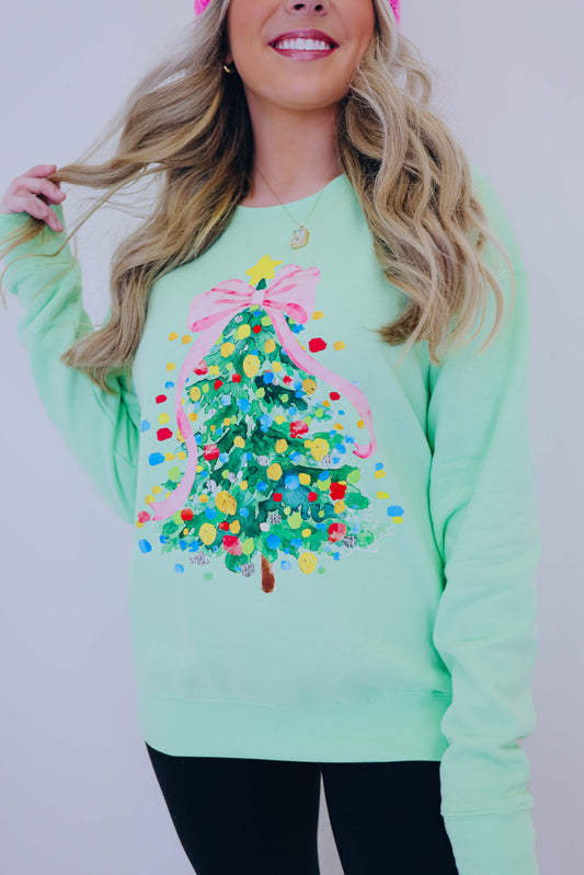 Cascading Pink Bow Christmas Tree Graphic Sweatshirt