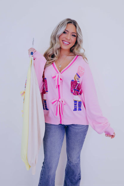 Sequin Nutcracker N Bow Cardigan - 3 Colors