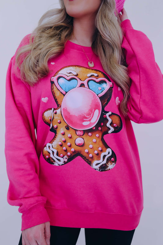 Bubble Gum Gingerbread Man Graphic Sweatshirt