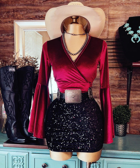 Ruby Bell Sleeve Top and Sequined Skirt