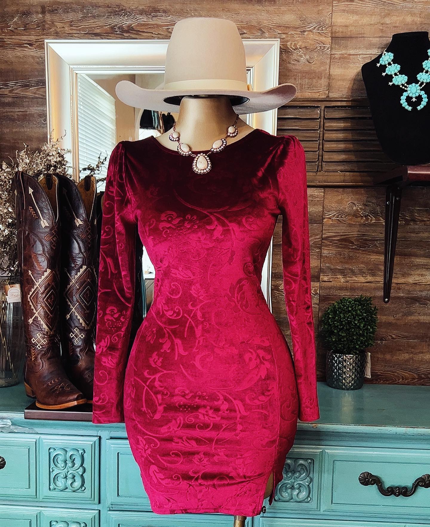 ROCK & ROLL EMBOSSED VELVET DRESS