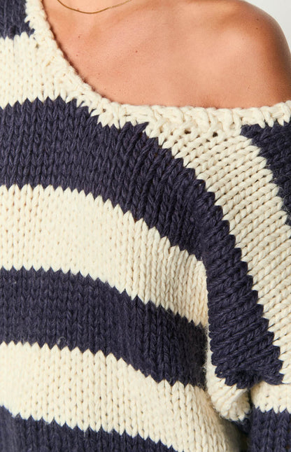 Navy Striped Chunky Knit Sweater