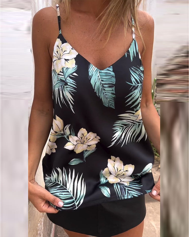 V-neck Printed Halter Top