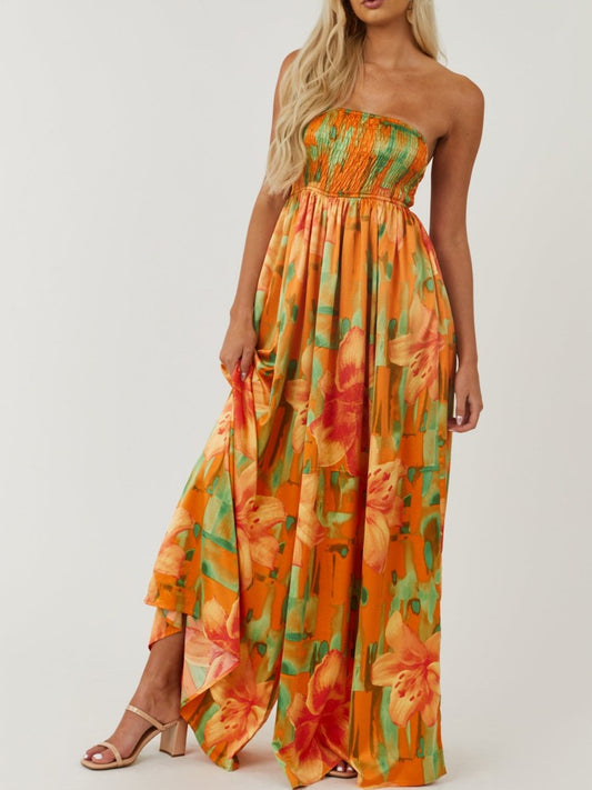 Sunset Floral  Smocked Tube Jumpsuit