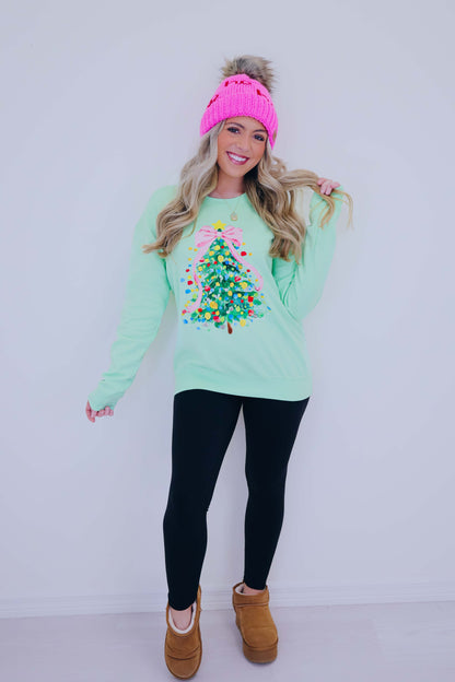 Cascading Pink Bow Christmas Tree Graphic Sweatshirt