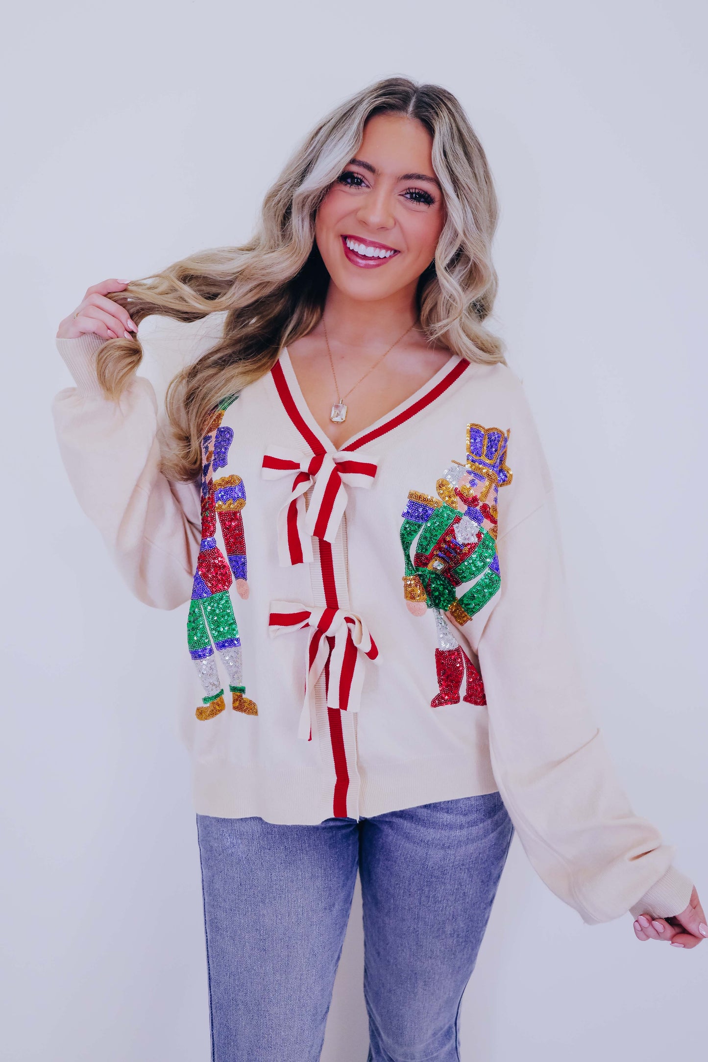 Sequin Nutcracker N Bow Cardigan - 3 Colors