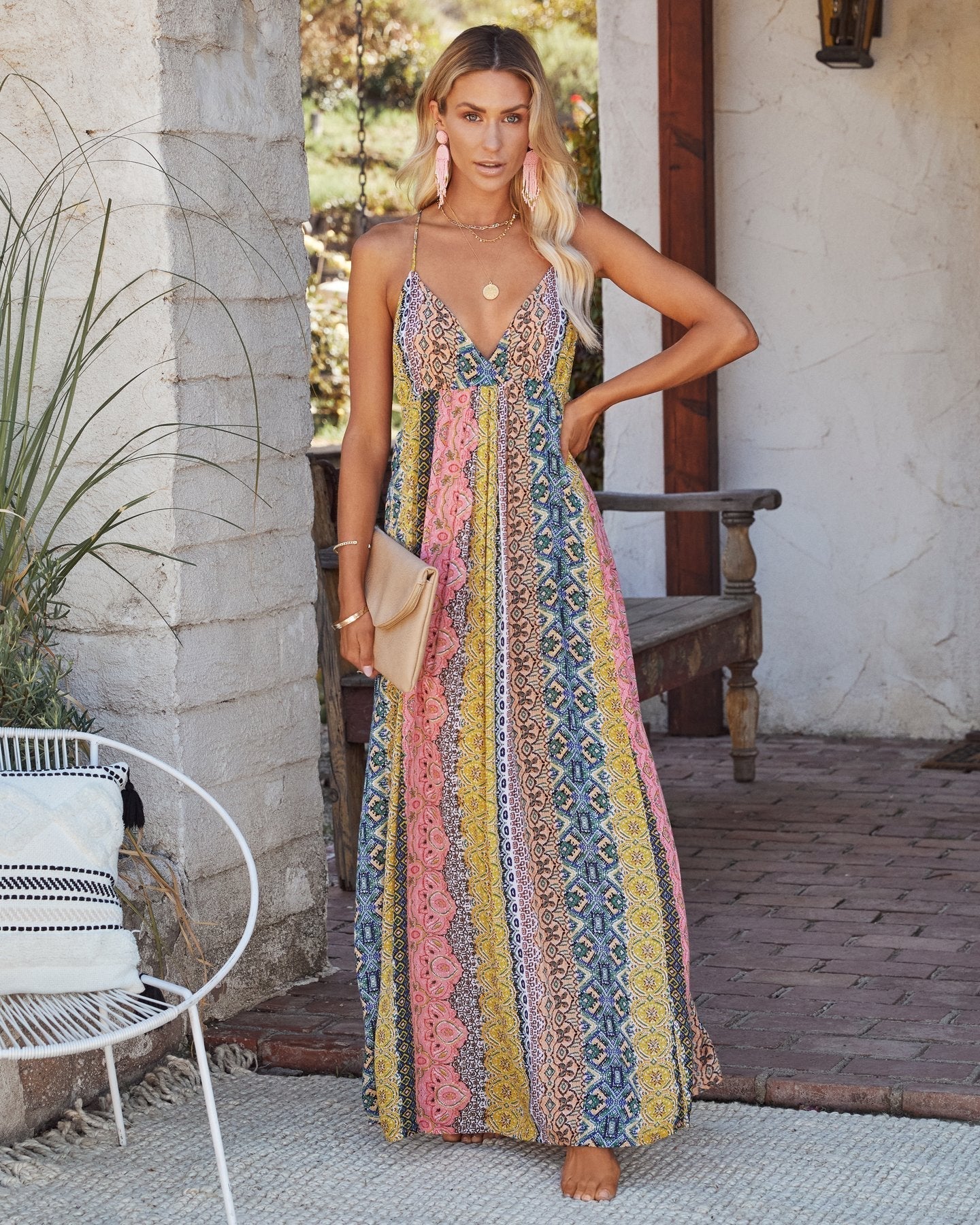 Sexy Backless Halter V-neck Print Maxi Dress