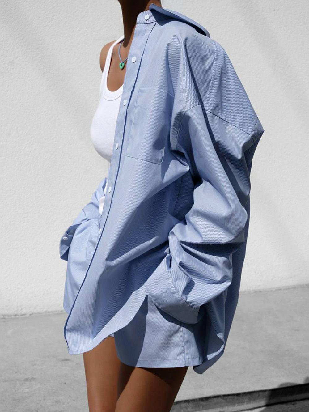 Blue Elegant Long Sleeve Shirt And Short Set