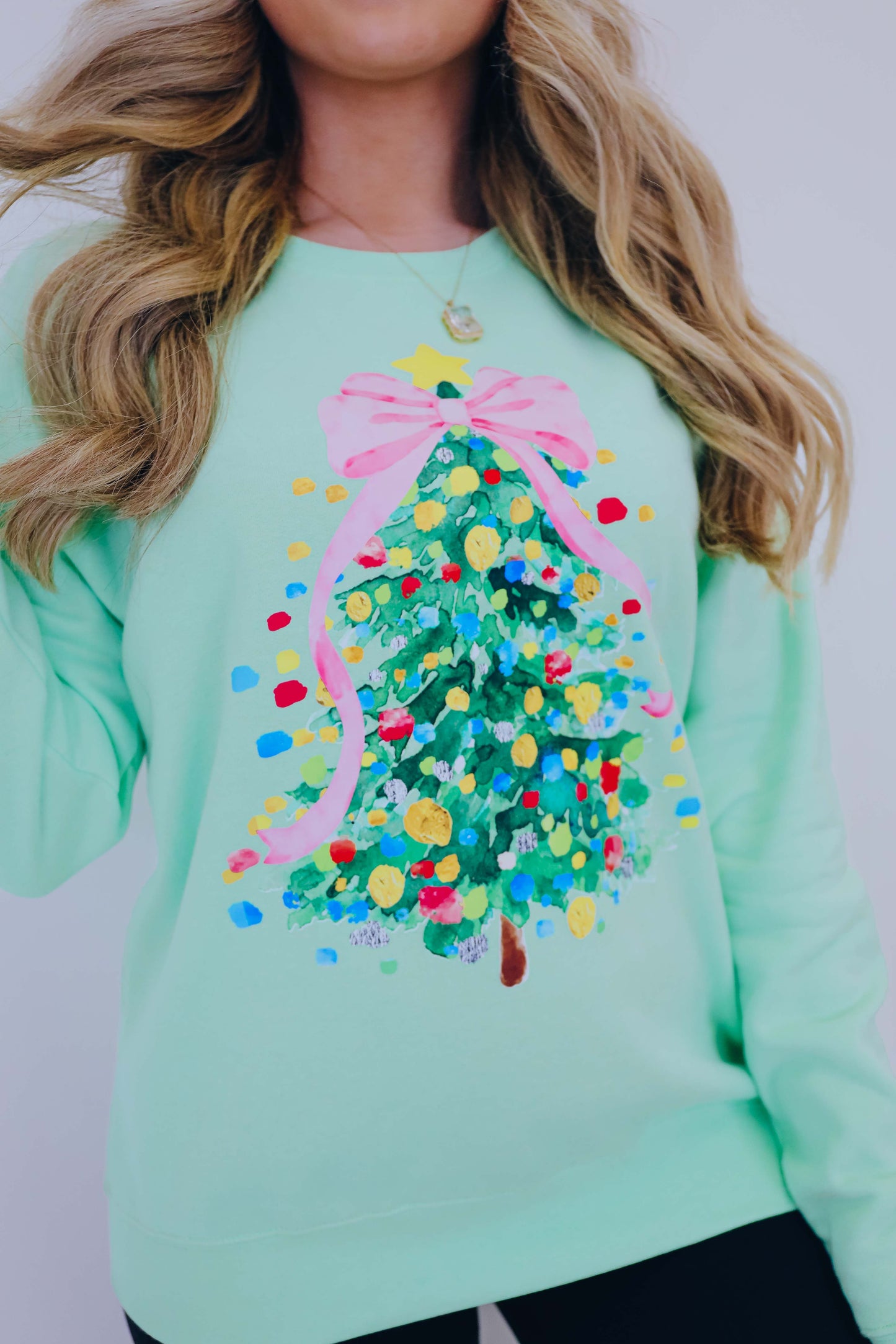 Cascading Pink Bow Christmas Tree Graphic Sweatshirt