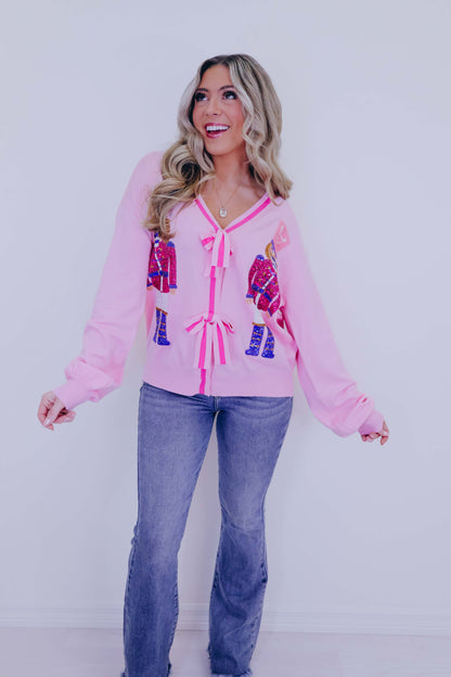 Sequin Nutcracker N Bow Cardigan - 3 Colors