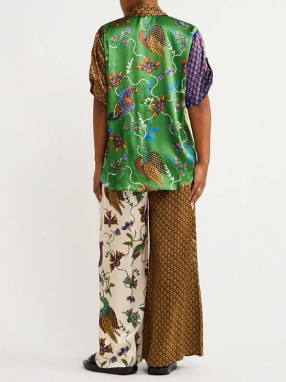 Special Folk Print Loose Wide Leg Pants-Set