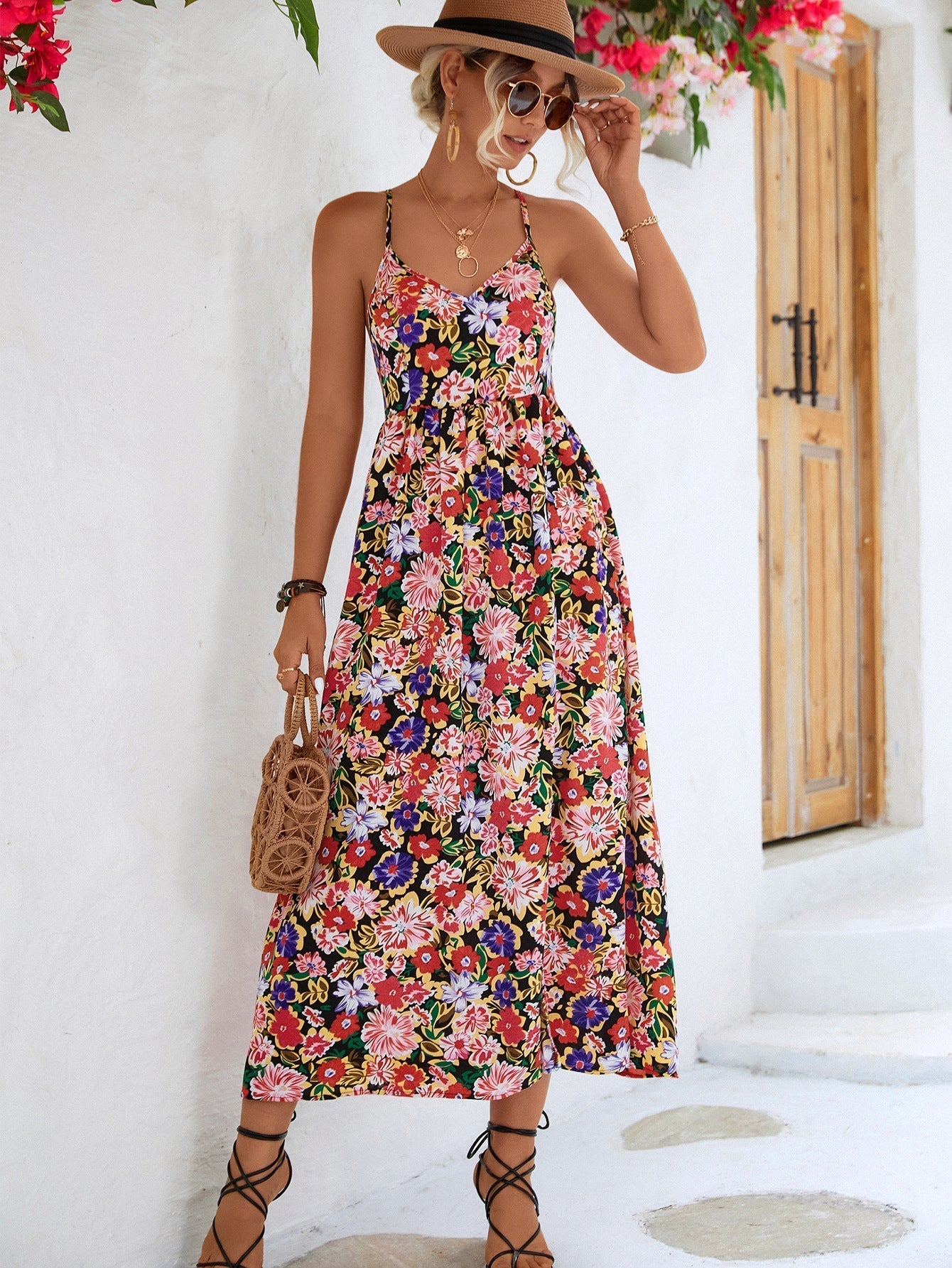 Summer Backless Halter Bohemian Midi Dress