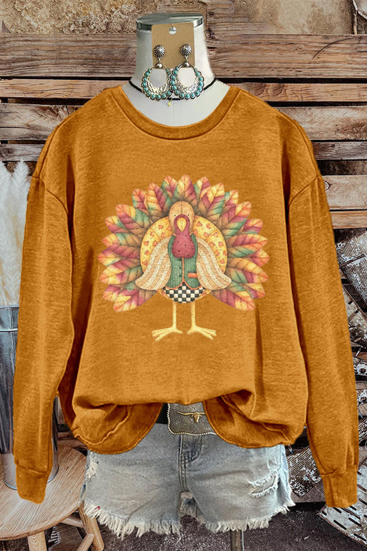 Unique Thanksgiving Turkey Print Sweatshirt