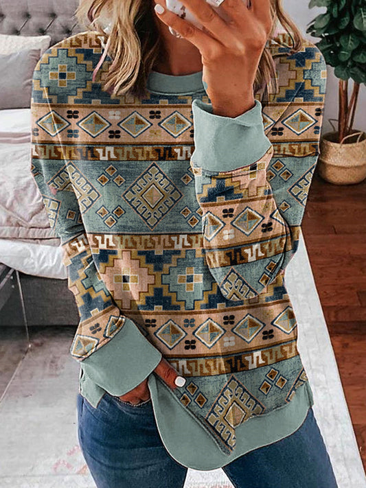 Western Ethnic Print Casual Cozy Sweatshirt