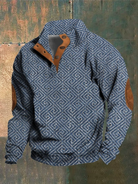 Men's Retro Western Stand Collar Sweatshirt