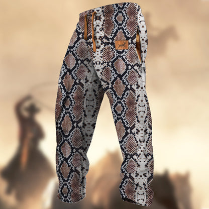 Men's Retro Snake Pattern Print Sports Casual Sweatpants