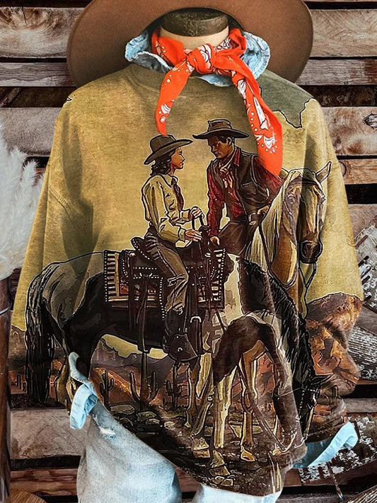 Western Print Casual Sweatshirt