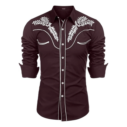 Men's Long Sleeve Slim Fit Embroideres Western Shirts