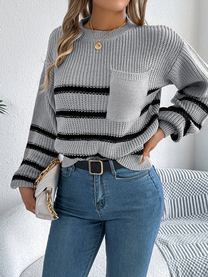 Elsie Striped Knit Pocket Sweater