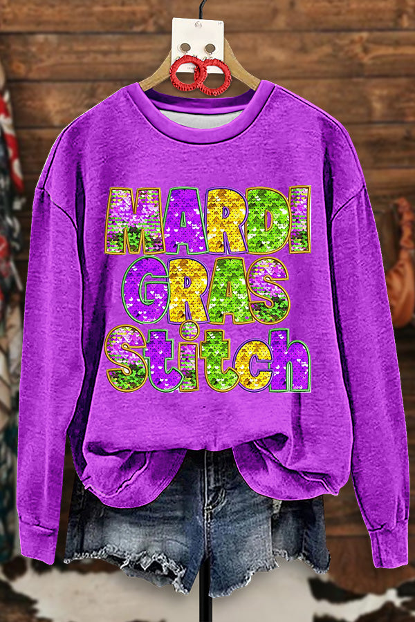 Sparkling Mardi Gras Sequin Print Sweatshirt