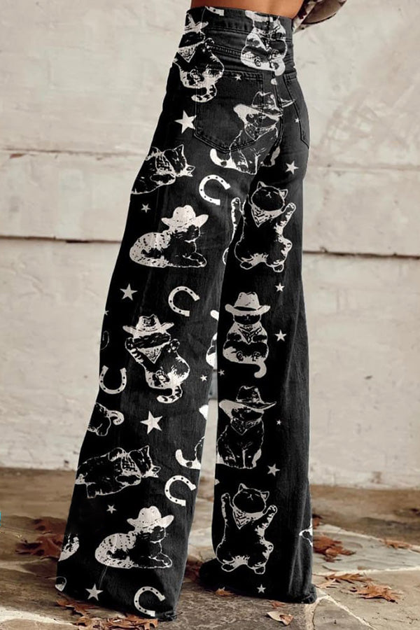 Cowboy Cats And Kittens Western Print Wide Leg Pants