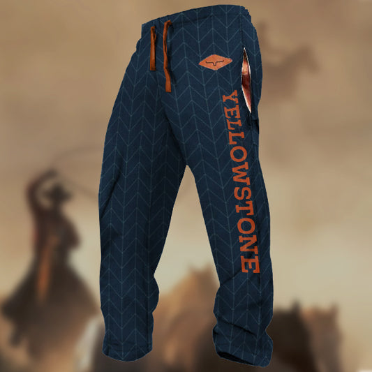 Men's Yellowstone Western Logo Herringbone Printed Casual Sweatpants