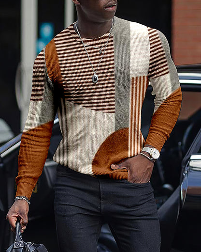 LONG SLEEVE FASHION CONTRAST COLOR ROUND NECK MEN'S TOP