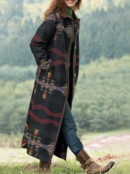 Casual Tribal Printed Long Sleeve Overcoat