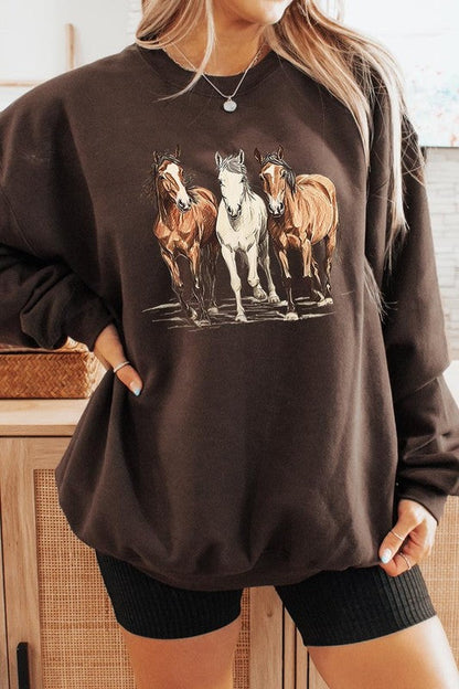 Three Horses Western Graphic Sweatshirt choice of colors