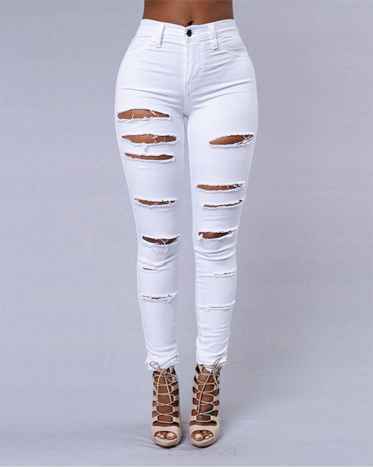 Women's Jeans Stretch Ripped Legs Skinny Niners