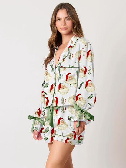 Cute Santa Head Print Pajama Set