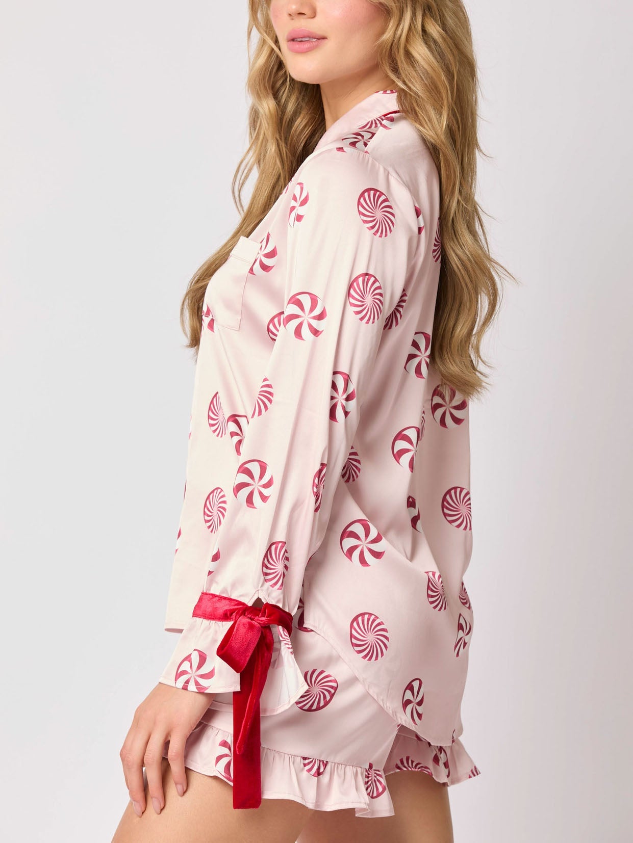 Candy Print Velvet Trim Pajama Set