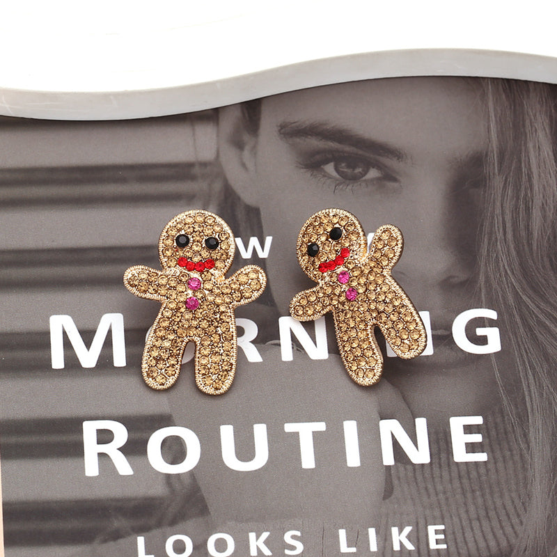 Cute Rhinestone Christmas Gingerbread Man Earrings