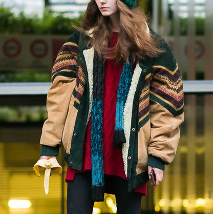 Oversized Vintage Textured Fleece Jacket