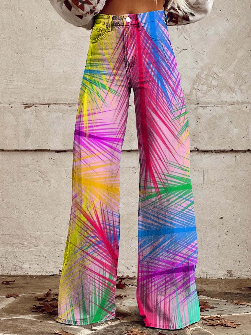 Women's Retro Gradient Design Wide Leg Pants