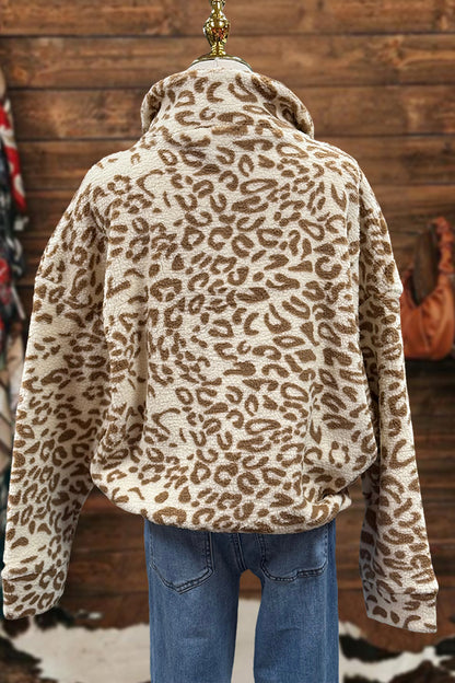 Vintage Leopard Sherpa Zip-Up Sweatshirt