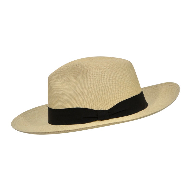 Genuine Panama Hat - Black Band - Wide Brim Classic Summer Fedora -  Natural Toquilla Straw - Handwoven in Ecuador - GPH - HatBox Included-FREE SHIPPING