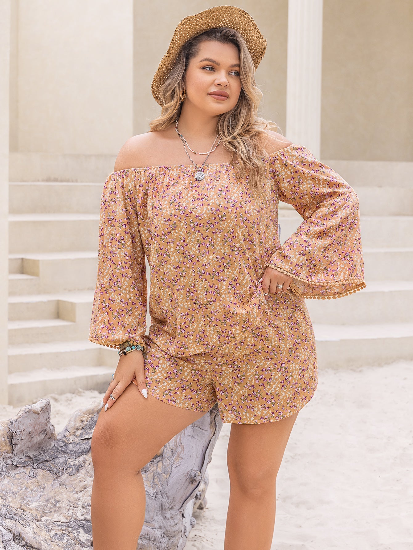 PLUS SIZE Top & Shorts Boho Matching Set