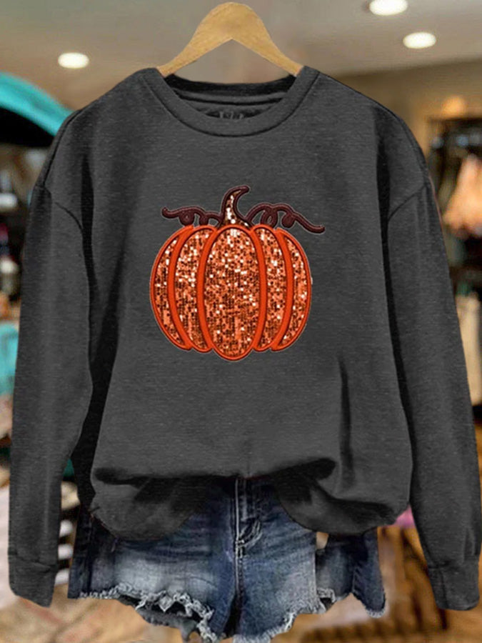 Women's Pumpkin Sequin Sweatshirt